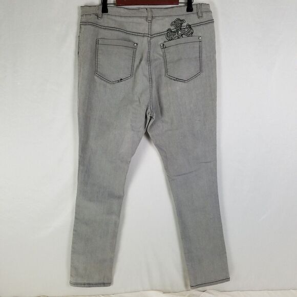 Hipstar Jeans Womens 24 Gray High Rise Skinny Leg Rhinestone Light Wash‎ Denim - Picture 2 of 16